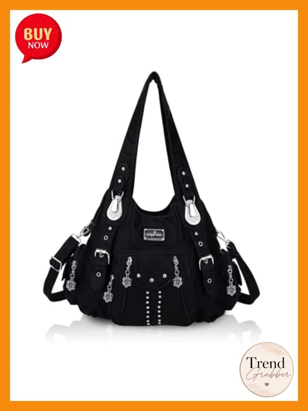 Washed PU Leather Large Hobo Shoulder Bag with Multiple Pockets